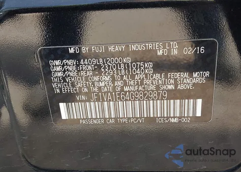 2016 Subaru Wrx Premium из США, поврежденный, VIN JF1VA1E64G9829879